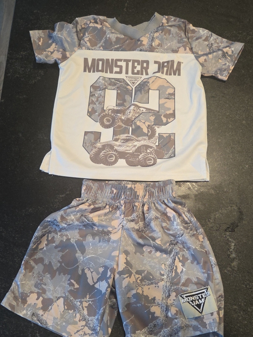 Monster Jam Boys' Beige Camo Short Sleeve Tee & Shorts Set